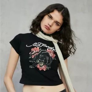 Ed Hardy Urban Outfitters Black Panther Rose Crop Top
